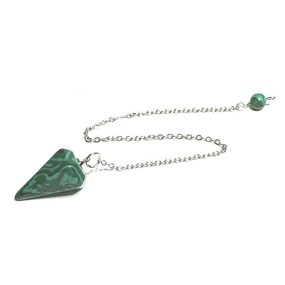 Malachit Pendel 2,5 cm + 18 cm Kette mit Perle, Wunschstein