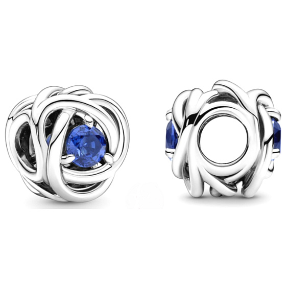 Charme Sterling Silber 925 Unendlicher Kreis der Ewigkeit leuchtend blau, Perle für Armband