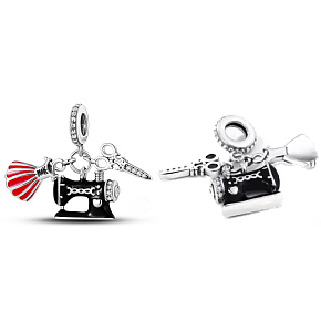 Sterling Silber 925 Sewing Anhänger - Nähmaschine, Kleid, Schere 3in1, Armband-Anhänger Interessen Sterling Silber 925 Sewing Anhänger - Nähmaschine, Kleid, Schere 3in1, Armband-Anhänger Interessen