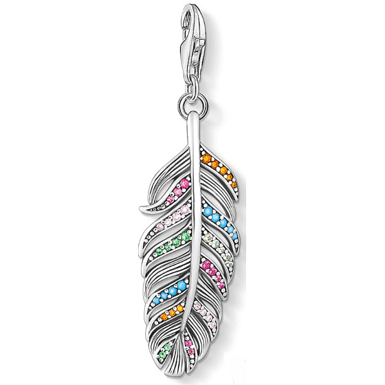 Charme Sterling Silber 925 Feder, Karabinerverschluss Anhänger am Armband Symbol