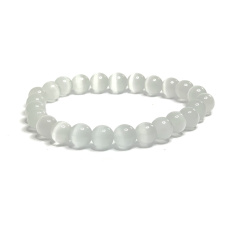 Selenit/Alabaster-Armband elastischer Naturstein, Kugel 8 mm / 16 - 17 cm, Engelsenergie