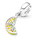 Sterling Silber 925 Glitzernde Zitronenscheiben, Anhänger für Armband, Essen und Trinken