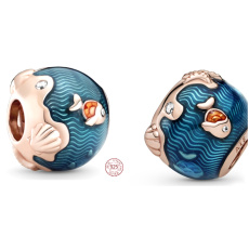 Sterling Silber 925 Schimmernde Meereswellen mit Fischen, Perle für Meeresarmband