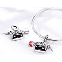 Sterling Silber 925 Sewing Anhänger - Nähmaschine, Kleid, Schere 3in1, Armband-Anhänger Interessen