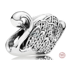 Charme Sterling Silber 925 Majestätischer Schwan, Perle am Armband Tier Charme Sterling Silber 925 Majestätischer Schwan, Perle am Armband Tier
