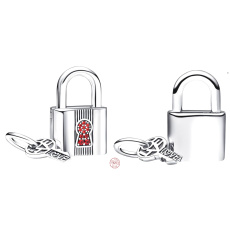 Charms Sterling Silber 925 Vorhängeschloss und Schlüssel 2in1 rot, Liebesarmband Anhänger