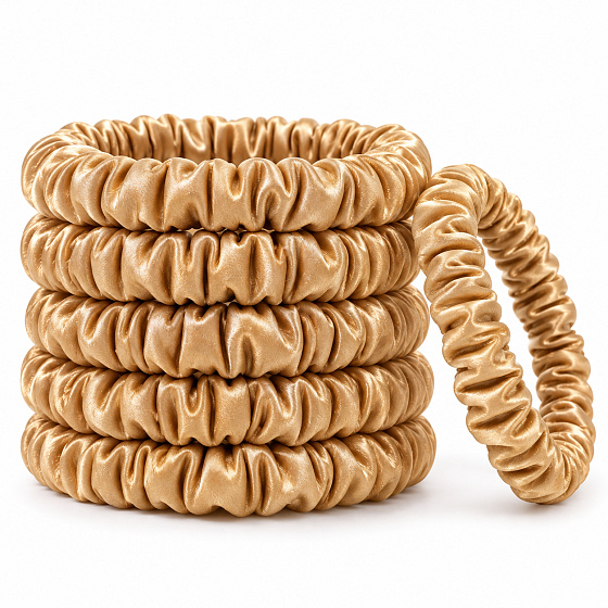 Haargummi aus Seide aus 100 % natürlicher Seide – schonendes Scrunchie, goldfarben
