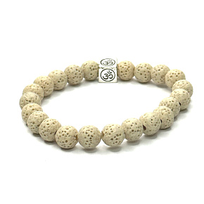 Lava-Creme mit königlichen Mantra Om, Armband elastischen Naturstein, Kugel 8 mm / 16-17 cm, geboren von den vier Elementen