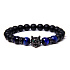 Lava schwarz + Tigerauge dunkelblau + Wolfskopf Armband elastisch Naturstein, Kugel 8 mm / 21 cm