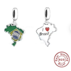 Charm Sterlingsilber 925 Brasilien Flagge - schwingende Karte, Anhänger für Armband Reisen Charm Sterlingsilber 925 Brasilien Flagge - schwingende Karte, Anhänger für Armband Reisen