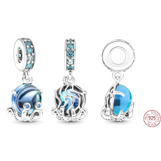 Charm Sterlingsilber 925 Niedlicher Oktopus aus Murano-Glas, Anhänger für Armband, Meer