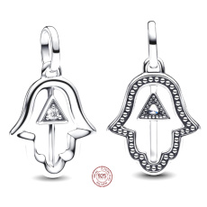 Charm Sterlingsilber 925 Mini-Medaillon Hand der Fatima, Anhänger für Armband Symbol