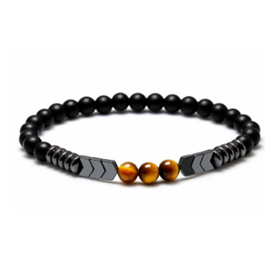 Onyx / Tigerauge / Hämatit Armband elastisch Naturstein matt, Kugel 8 mm / 16 - 17 cm