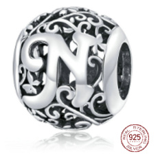 Sterling Silber 925 Magic Alphabet Buchstabe N mit Blumen, Perle für Armband Sterling Silber 925 Magic Alphabet Buchstabe N mit Blumen, Perle für Armband