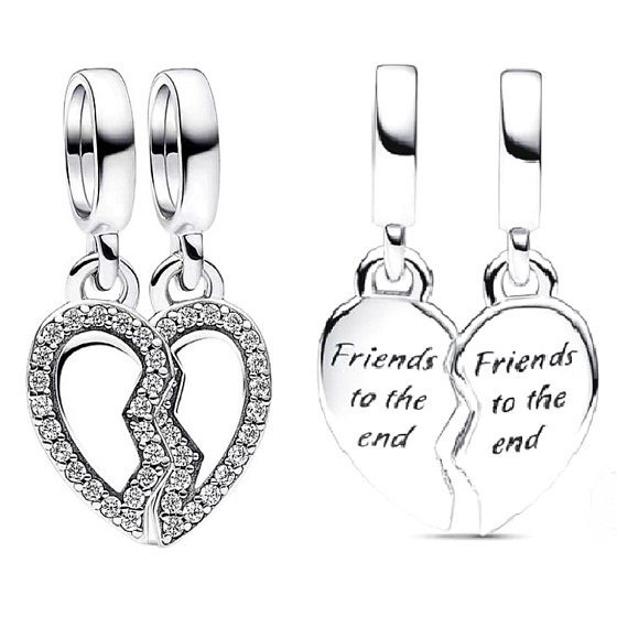 Sterling Silber 925 Friends - Teilbarer Charm mit Herz 2in1, Freundschaftsarmband-Anhänger