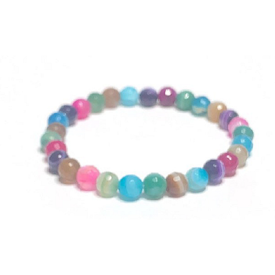 Achat mehrfarbig facettiert chakrt armband elastisch naturstein, kugel 6 mm / 16 - 17 cm
