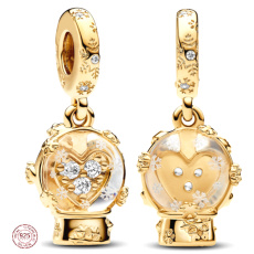 Charms Sterling Silber 925 Schneemann mit Herz und Schneeflocken, Weihnachtsarmband Anhänger