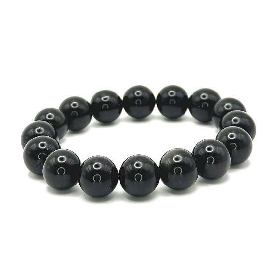 Obsidian-Armband elastischer Naturstein, Kugel 12 mm / 16 - 17 cm, randlos