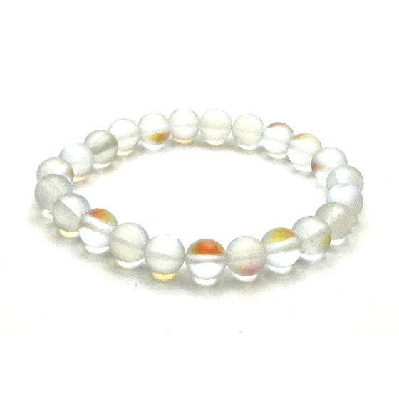 Opalit weiß matt Armband elastisch, Kunststeinkugel 6 mm / 16 cm, für Kinder, Wunsch- und Hoffnungsstein