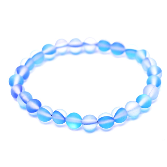Opalit blau matt Armband elastisch, Kunststeinkugel 6 mm / 16 cm, für Kinder, Wunsch- und Hoffnungsstein