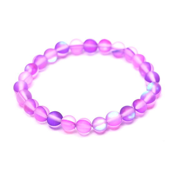 Opalit lila matt Armband elastisch, Kunststeinkugel 6 mm / 16 cm, für Kinder, Wunsch- und Hoffnungsstein
