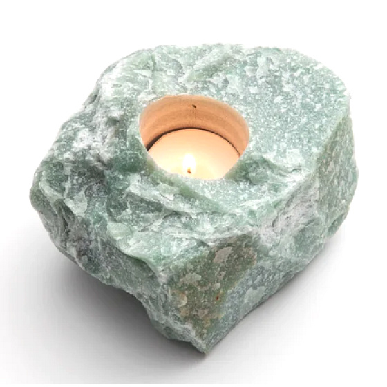 Aventurin Grüner Kerzenleuchter roher Naturstein 110 x 110 x 60 mm 1 Stück, Glücksstein