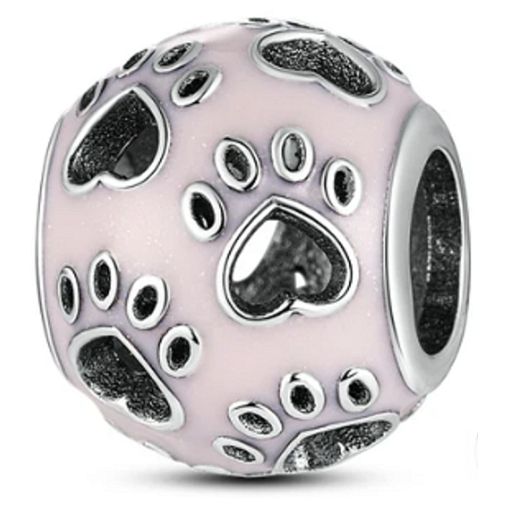 Charm Sterlingsilber 925 Pfoten, Herz, Perle für Haustierarmband