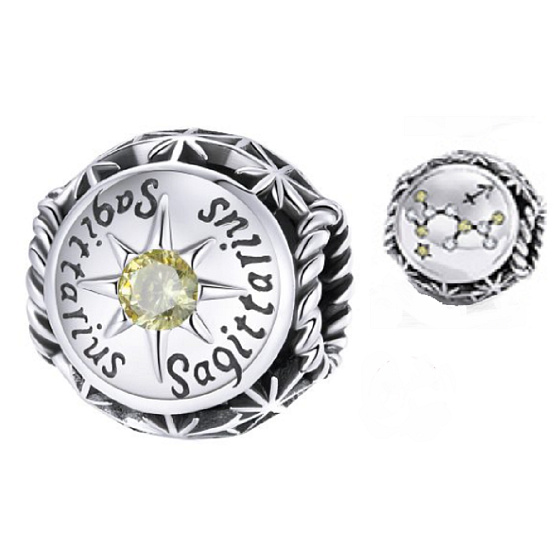 Charme Sterling Silber 925 Sternzeichen, Zirkonia Schütze, Perle für Armband