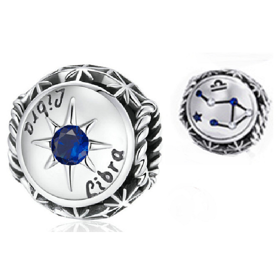 Charme Sterling Silber 925 Sternzeichen, Zirkonia Waage, Perle für Armband