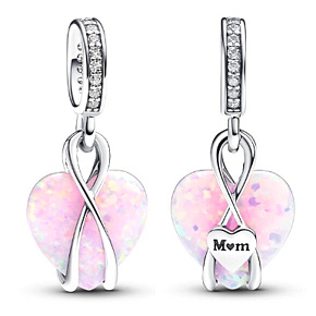 Charms Sterling Silber 925 Opalisierender Herz Anhänger für Mama, Liebesarmband Anhänger