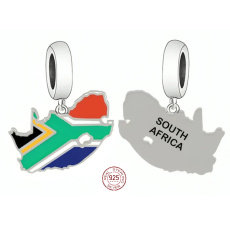 Charm Sterlingsilber 925 Südafrika Flagge - schwingende Karte, Anhänger für Reise-Armband