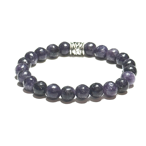 Lepidolith dunkelviolett Armband elastisch Naturstein, Kugel 8 mm / 16-17 cm, Sportler Amulett