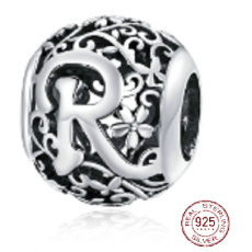 Sterling Silber 925 Magic Alphabet Buchstabe R mit Blumen, Perle für Armband