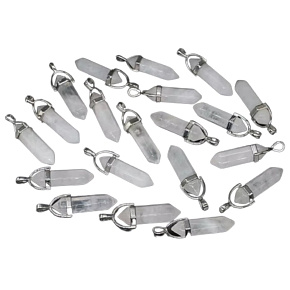 Kristall Pendel sechseckiger Anhänger Naturstein 41 x 13 mm, handgeschnitzt, Stein der Steine 1 Stück