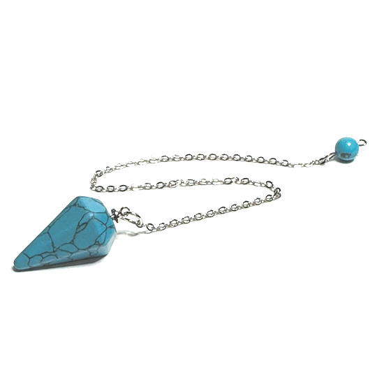 Tyrkenit blaues Pendel 2,5 cm + 18 cm Kette mit Perle, Stein der jungen Leute, die ein Lebensziel suchen
