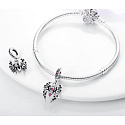 Charms Sterling Silber 925 Spinne, Schwarze Witwe mit rosa und weißen Zirkonia, Tierarmbandanhänger