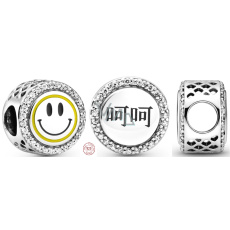 Sterling Silber 925 Talisman funkelnde Smiley Perle auf Armband Symbol