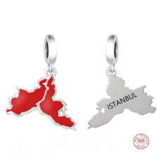 Charm Sterlingové stříbro 925 Turecko, Istambul vlajka - houpající se mapa, přívěsek na náramek cestování