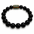 Elastisches Obsidian-Armband mit türkisfarben verziertem Perlen, Naturstein, 10-mm-Kugel / 16–17 cm | Talisman der Ruhe und des Schutzes