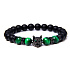 Lava schwarz + Tigerauge grün + Wolfskopf Armband elastisch Naturstein, Kugel 8 mm / 21 cm