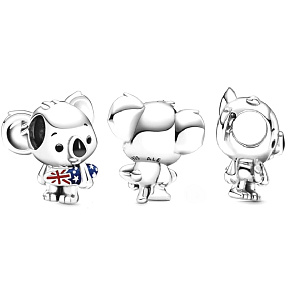 Sterling Silber 925 Surfender Koala mit australischer Flagge, Reisearmband Perle