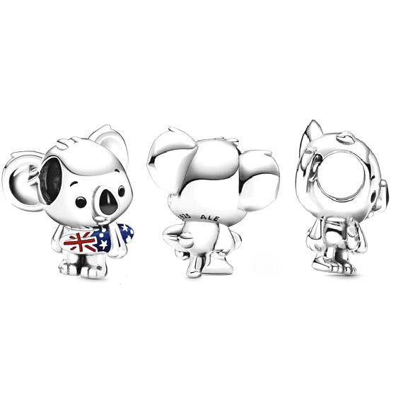 Sterling Silber 925 Surfender Koala mit australischer Flagge, Reisearmband Perle