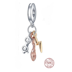 Sterling Silber 925 Harry Potter - Brille, Nimbus 2000 und Blitz, 3in1-Anhänger-Armband