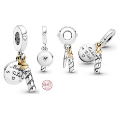 Charm Sterling Silber 925 Geburtstag Kerze, 2in1 Geburtstag Armband Anhänger