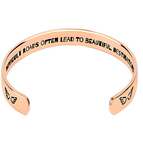 Edelstahlarmband vergoldet mit Gravur Schwere Wege..., offene Manschette, 2,5 mm