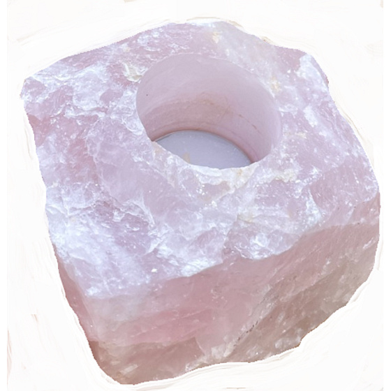 Rosenquarz-Kerzenleuchter roher Naturstein 110 x 110 x 60 mm 1 Stück, Stein der Liebe