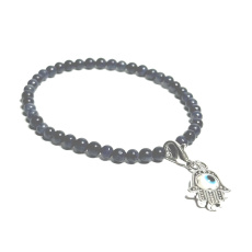 Saphir + Fatimas Hand abnehmbarer Anhänger, Armband elastischer Naturstein, Kugel 4 mm / 16-17 cm, Stein der Weisheit, Wahrheit und Intuition Saphir + Fatimas Hand abnehmbarer Anhänger, Armband elastischer Naturstein, Kugel 4 mm / 16-17 cm, Stein der Weisheit, Wahrheit und Intuition