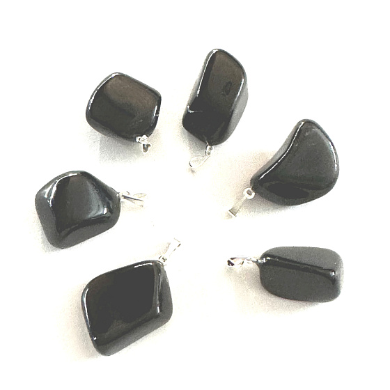Obsidian schwarz Trommelanhänger Naturstein S, ca. 2 - 2,5 cm, Rettungsstein
