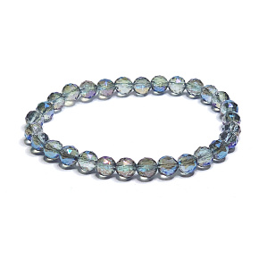 Kristall Aqua aura blau facettiert semi-metallisch, Armband elastisch Naturstein, Perle 6 mm / 16 - 17 cm, Stein Steine Kristall Aqua aura blau facettiert semi-metallisch, Armband elastisch Naturstein, Perle 6 mm / 16 - 17 cm, Stein Steine