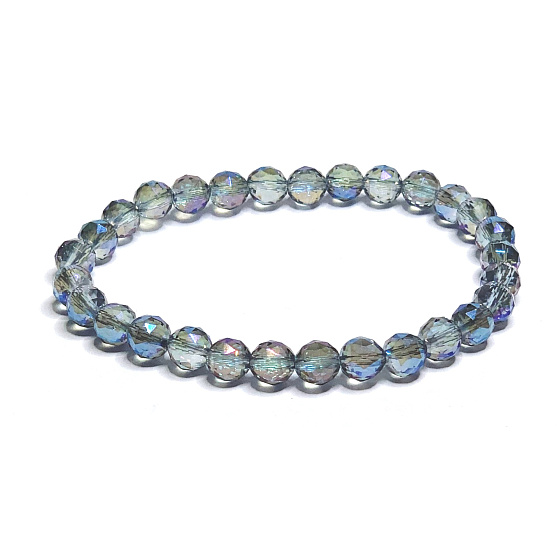 Kristall Aqua aura blau facettiert semi-metallisch, Armband elastisch Naturstein, Perle 6 mm / 16 - 17 cm, Stein Steine